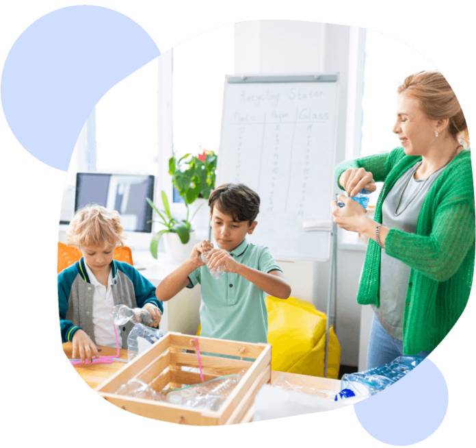 Mom and kids doing chores